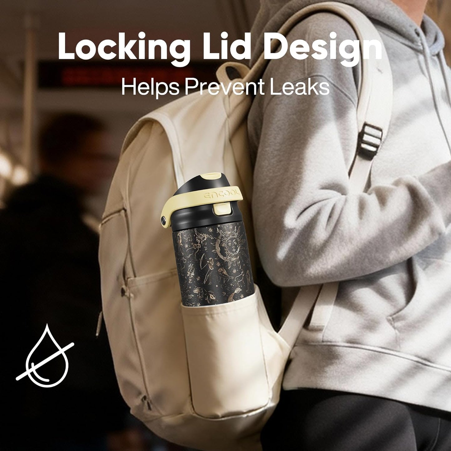 Leakproof Insulated Water Bottle with Straw Dual-Sip Water Bottle Bag-Safe Design for Work, Commute & Gym – Keeps Drinks Cold All Day, 24 oz, Clay Grey - Colors B
