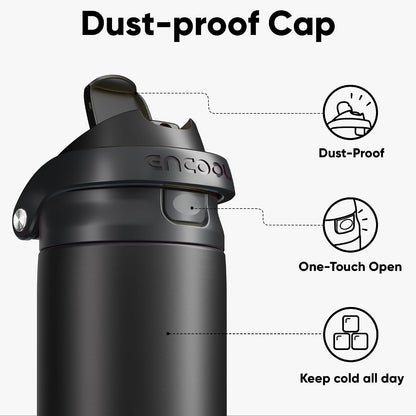 Leakproof Insulated Water Bottle with Straw Dual-Sip Water Bottle Bag-Safe Design for Work, Commute & Gym – Keeps Drinks Cold All Day, 24 oz, Clay Grey - Colors B