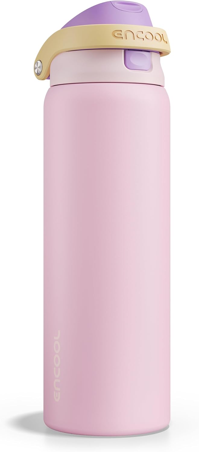 Leakproof Insulated Water Bottle with Straw Dual-Sip Water Bottle Bag-Safe Design for Work, Commute & Gym – Keeps Drinks Cold All Day, 24 oz, Clay Grey - Colors B