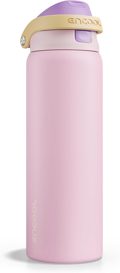 Leakproof Insulated Water Bottle with Straw Dual-Sip Water Bottle Bag-Safe Design for Work, Commute & Gym – Keeps Drinks Cold All Day, 24 oz, Clay Grey - Colors B