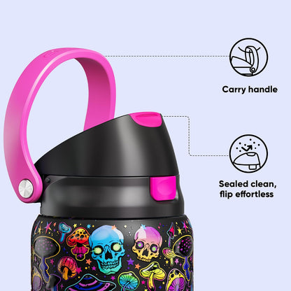 Leakproof Insulated Water Bottle with Straw Dual-Sip Water Bottle Bag-Safe Design for Work, Commute & Gym – Keeps Drinks Cold All Day, 24 oz, Clay Grey - Colors B