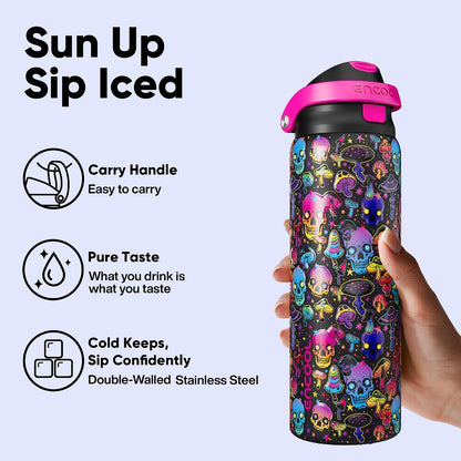 Leakproof Insulated Water Bottle with Straw Dual-Sip Water Bottle Bag-Safe Design for Work, Commute & Gym – Keeps Drinks Cold All Day, 24 oz, Clay Grey - Colors B