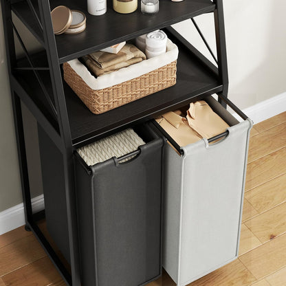 Laundry Basket, 2 Section Laundry Hamper with 4 Tiers Shelf, Pull-Out and Removable Laundry Bags, Large 2 x 15.87 Gallons, for Bedroom Bathroom White PF11XLE
