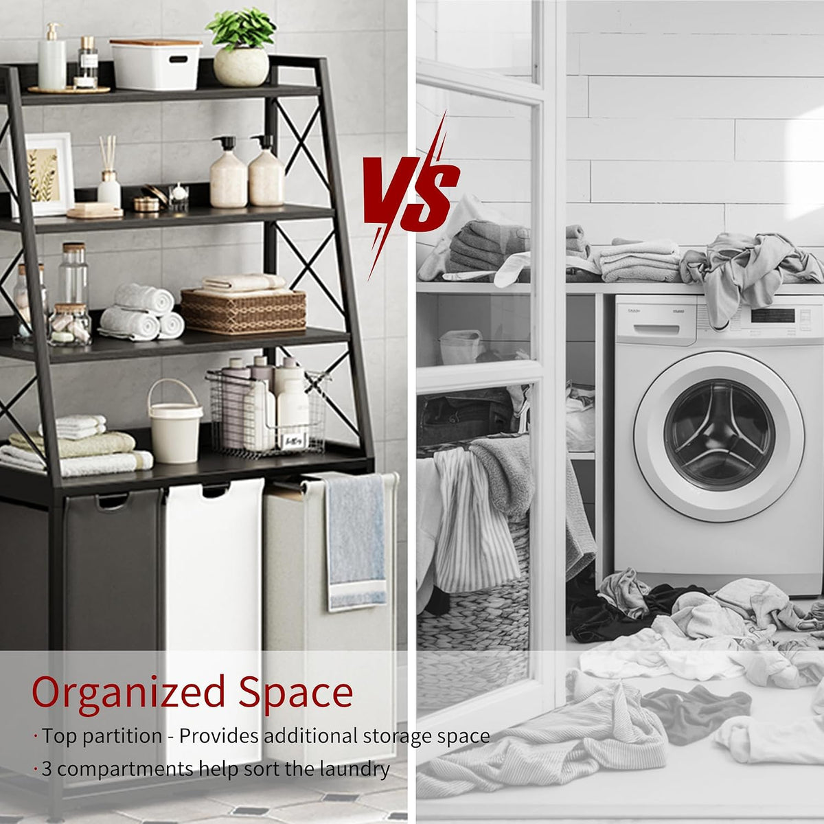Laundry Basket, 2 Section Laundry Hamper with 4 Tiers Shelf, Pull-Out and Removable Laundry Bags, Large 2 x 15.87 Gallons, for Bedroom Bathroom White PF11XLE