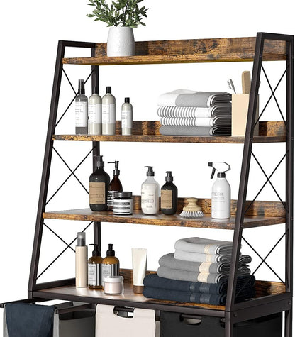 Laundry Basket, 2 Section Laundry Hamper with 4 Tiers Shelf, Pull-Out and Removable Laundry Bags, Large 2 x 15.87 Gallons, for Bedroom Bathroom White PF11XLE