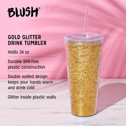 Glam Double Walled Glitter Acrylic Plastic Tumbler with Lid and Straw, Reusable Cups for Smoothie, Iced Coffee Tumblers, 24 oz Set of 1, Silver
