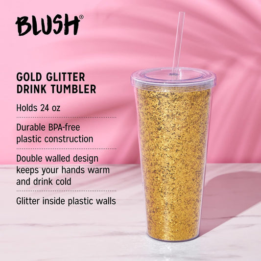Glam Double Walled Glitter Acrylic Plastic Tumbler with Lid and Straw, Reusable Cups for Smoothie, Iced Coffee Tumblers, 24 oz Set of 1, Silver