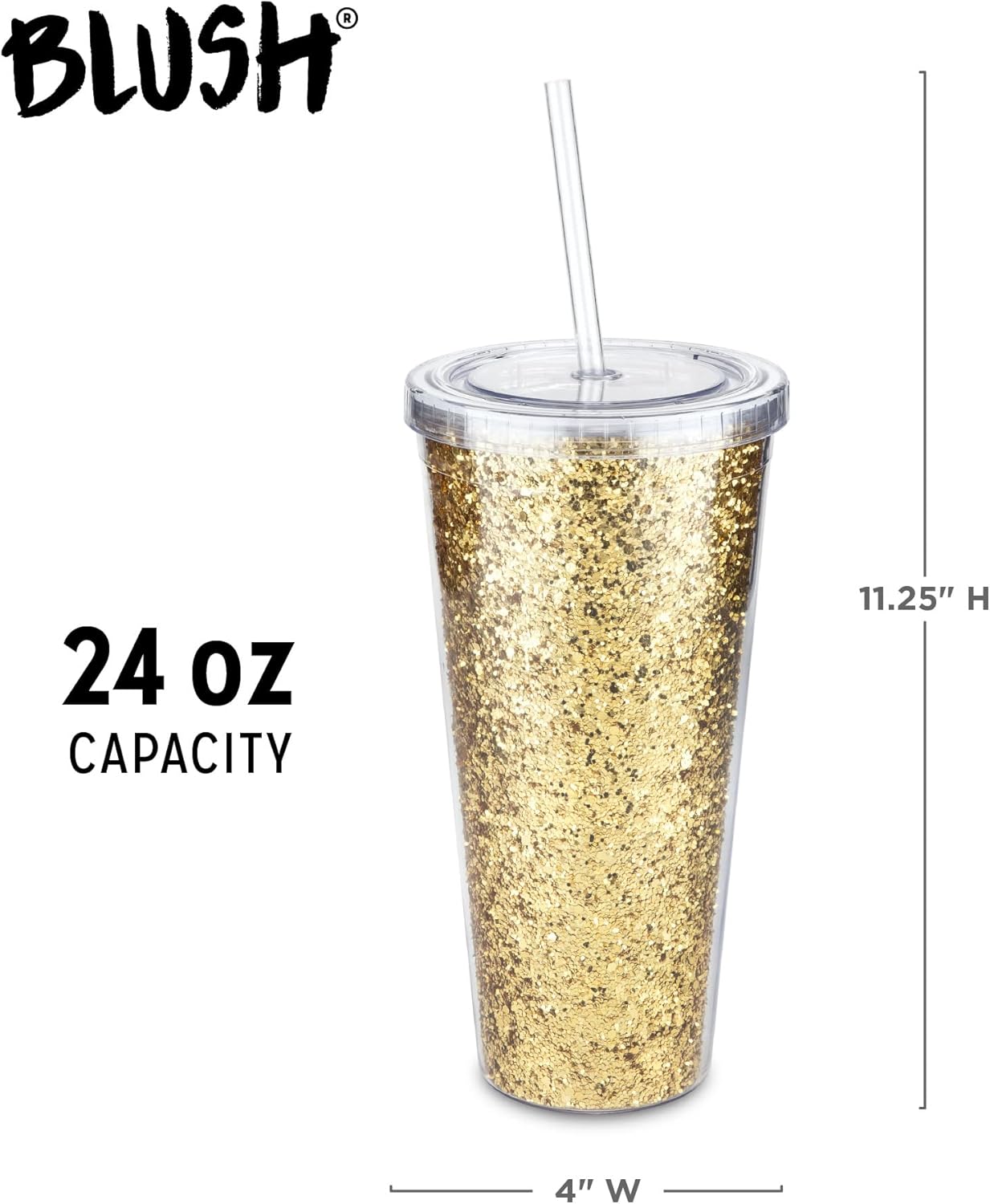 Glam Double Walled Glitter Acrylic Plastic Tumbler with Lid and Straw, Reusable Cups for Smoothie, Iced Coffee Tumblers, 24 oz Set of 1, Silver