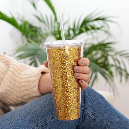 Glam Double Walled Glitter Acrylic Plastic Tumbler with Lid and Straw, Reusable Cups for Smoothie, Iced Coffee Tumblers, 24 oz Set of 1, Silver