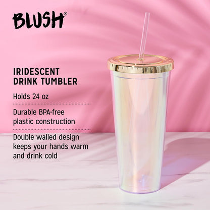 Glam Double Walled Glitter Acrylic Plastic Tumbler with Lid and Straw, Reusable Cups for Smoothie, Iced Coffee Tumblers, 24 oz Set of 1, Silver