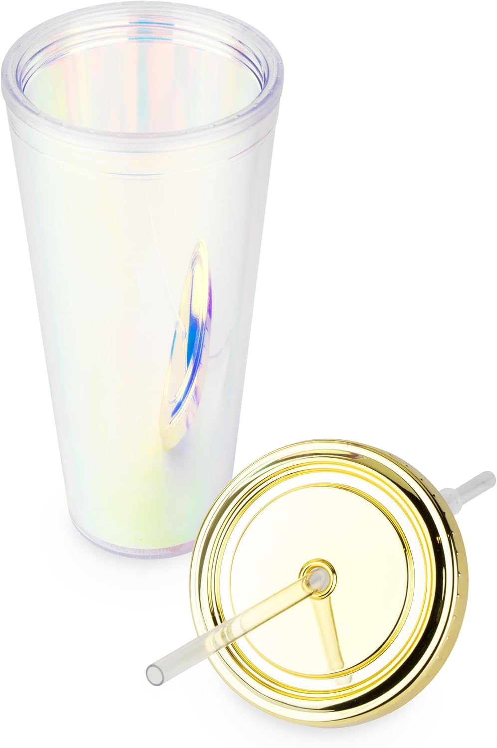 Glam Double Walled Glitter Acrylic Plastic Tumbler with Lid and Straw, Reusable Cups for Smoothie, Iced Coffee Tumblers, 24 oz Set of 1, Silver