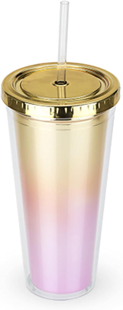 Glam Double Walled Glitter Acrylic Plastic Tumbler with Lid and Straw, Reusable Cups for Smoothie, Iced Coffee Tumblers, 24 oz Set of 1, Silver