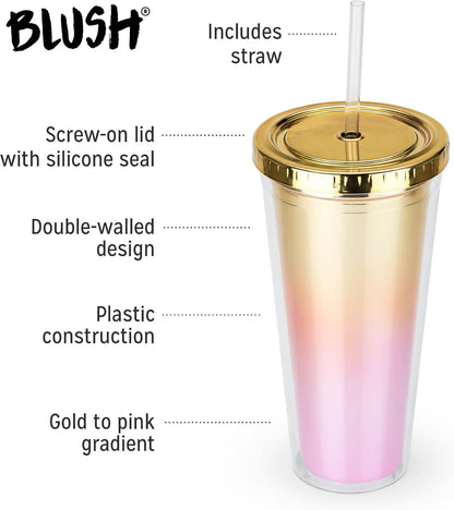 Glam Double Walled Glitter Acrylic Plastic Tumbler with Lid and Straw, Reusable Cups for Smoothie, Iced Coffee Tumblers, 24 oz Set of 1, Silver