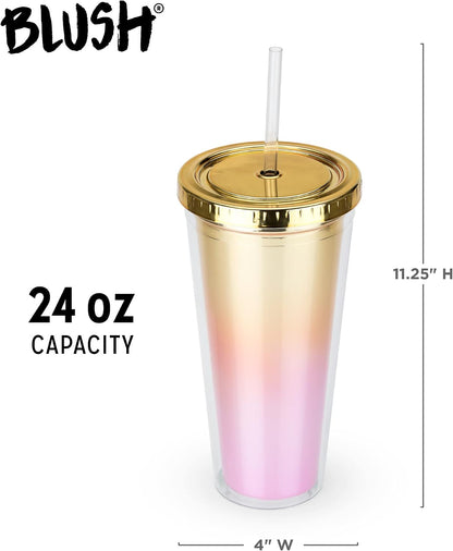 Glam Double Walled Glitter Acrylic Plastic Tumbler with Lid and Straw, Reusable Cups for Smoothie, Iced Coffee Tumblers, 24 oz Set of 1, Silver