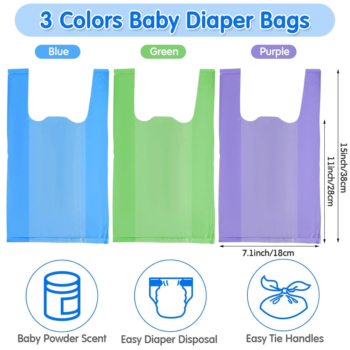 1800 Pcs Baby Disposable Diaper Bags Easy Tie Handle Poop Sacks