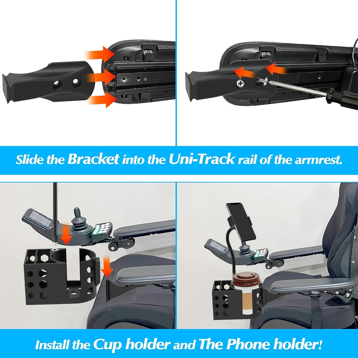 Cup Holder for Permobil Power Wheel Chair,3 in1 Phone Holder,Storage Basket