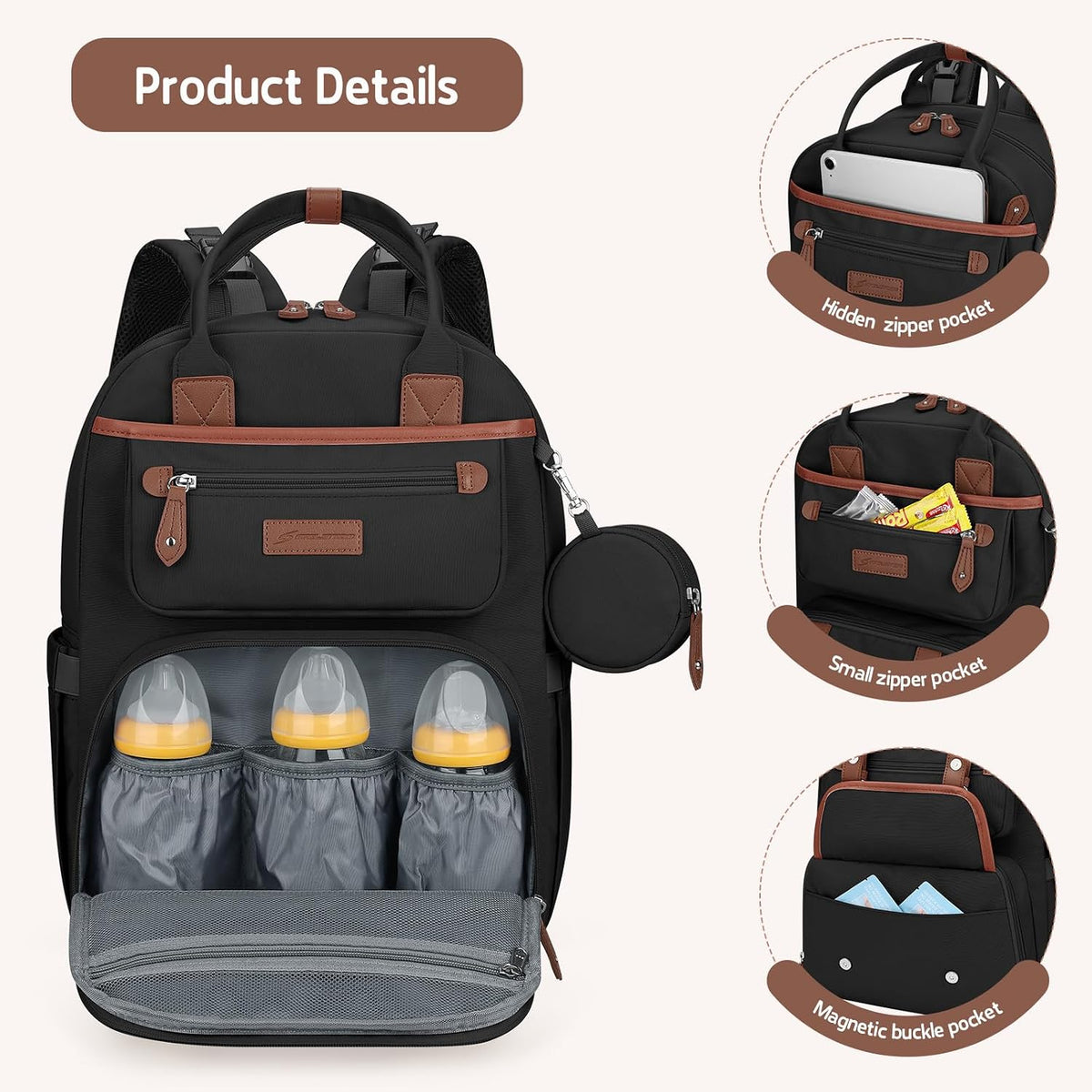 Large Diaper Bag,29L-45L Expandable Diaper Bag Backpack for 2 Kids/Twins Baby Stuff, with Removable Cross Body Bottle Bag for Mom/Dad, Stylish Baby Bag Gift for Boys/Girl-Pink