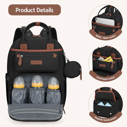 Large Diaper Bag,29L-45L Expandable Diaper Bag Backpack for 2 Kids/Twins Baby Stuff, with Removable Cross Body Bottle Bag for Mom/Dad, Stylish Baby Bag Gift for Boys/Girl-Pink
