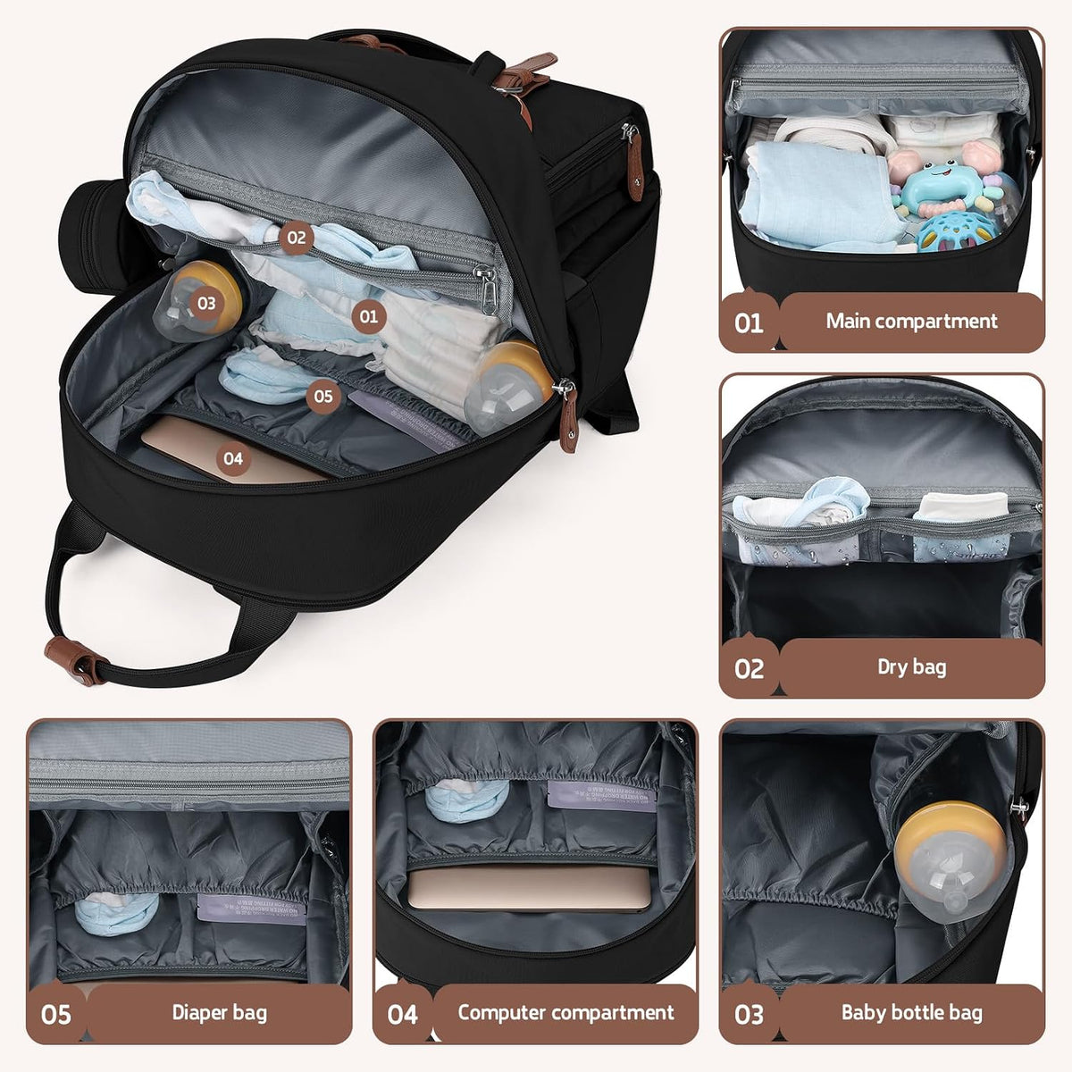 Large Diaper Bag,29L-45L Expandable Diaper Bag Backpack for 2 Kids/Twins Baby Stuff, with Removable Cross Body Bottle Bag for Mom/Dad, Stylish Baby Bag Gift for Boys/Girl-Pink