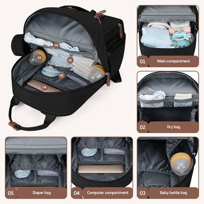 Large Diaper Bag,29L-45L Expandable Diaper Bag Backpack for 2 Kids/Twins Baby Stuff, with Removable Cross Body Bottle Bag for Mom/Dad, Stylish Baby Bag Gift for Boys/Girl-Pink