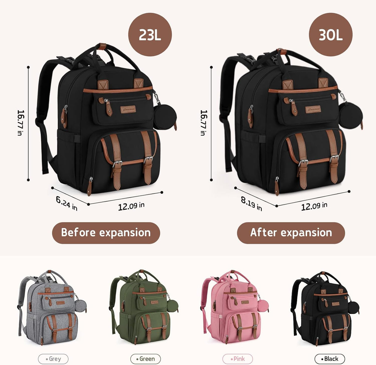 Large Diaper Bag,29L-45L Expandable Diaper Bag Backpack for 2 Kids/Twins Baby Stuff, with Removable Cross Body Bottle Bag for Mom/Dad, Stylish Baby Bag Gift for Boys/Girl-Pink