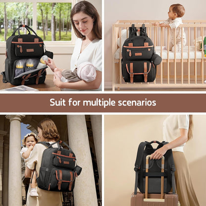 Large Diaper Bag,29L-45L Expandable Diaper Bag Backpack for 2 Kids/Twins Baby Stuff, with Removable Cross Body Bottle Bag for Mom/Dad, Stylish Baby Bag Gift for Boys/Girl-Pink