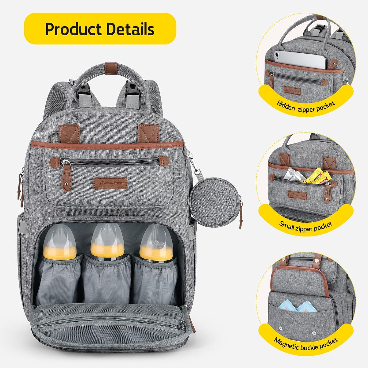 Large Diaper Bag,29L-45L Expandable Diaper Bag Backpack for 2 Kids/Twins Baby Stuff, with Removable Cross Body Bottle Bag for Mom/Dad, Stylish Baby Bag Gift for Boys/Girl-Pink