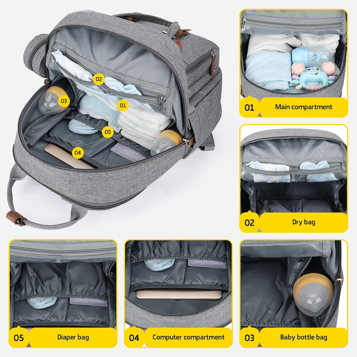 Large Diaper Bag,29L-45L Expandable Diaper Bag Backpack for 2 Kids/Twins Baby Stuff, with Removable Cross Body Bottle Bag for Mom/Dad, Stylish Baby Bag Gift for Boys/Girl-Pink