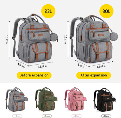 Large Diaper Bag,29L-45L Expandable Diaper Bag Backpack for 2 Kids/Twins Baby Stuff, with Removable Cross Body Bottle Bag for Mom/Dad, Stylish Baby Bag Gift for Boys/Girl-Pink