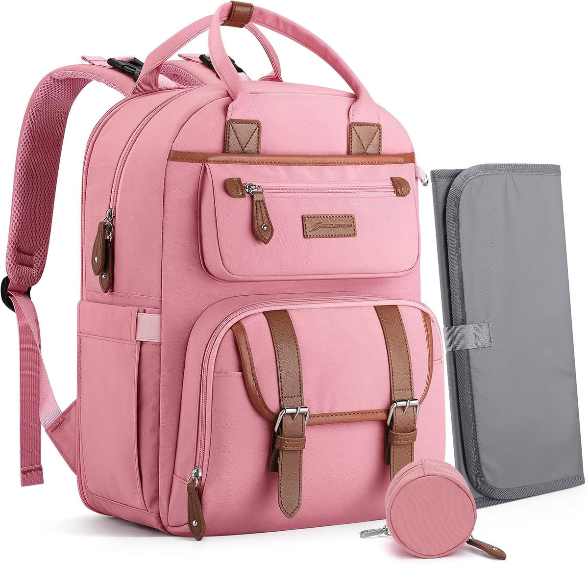 Large Diaper Bag,29L-45L Expandable Diaper Bag Backpack for 2 Kids/Twins Baby Stuff, with Removable Cross Body Bottle Bag for Mom/Dad, Stylish Baby Bag Gift for Boys/Girl-Pink