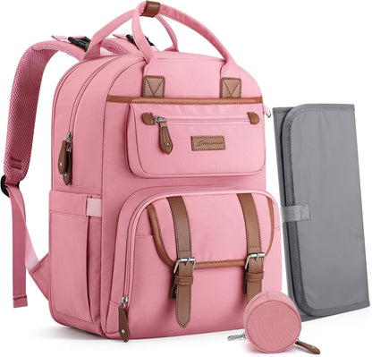Large Diaper Bag,29L-45L Expandable Diaper Bag Backpack for 2 Kids/Twins Baby Stuff, with Removable Cross Body Bottle Bag for Mom/Dad, Stylish Baby Bag Gift for Boys/Girl-Pink