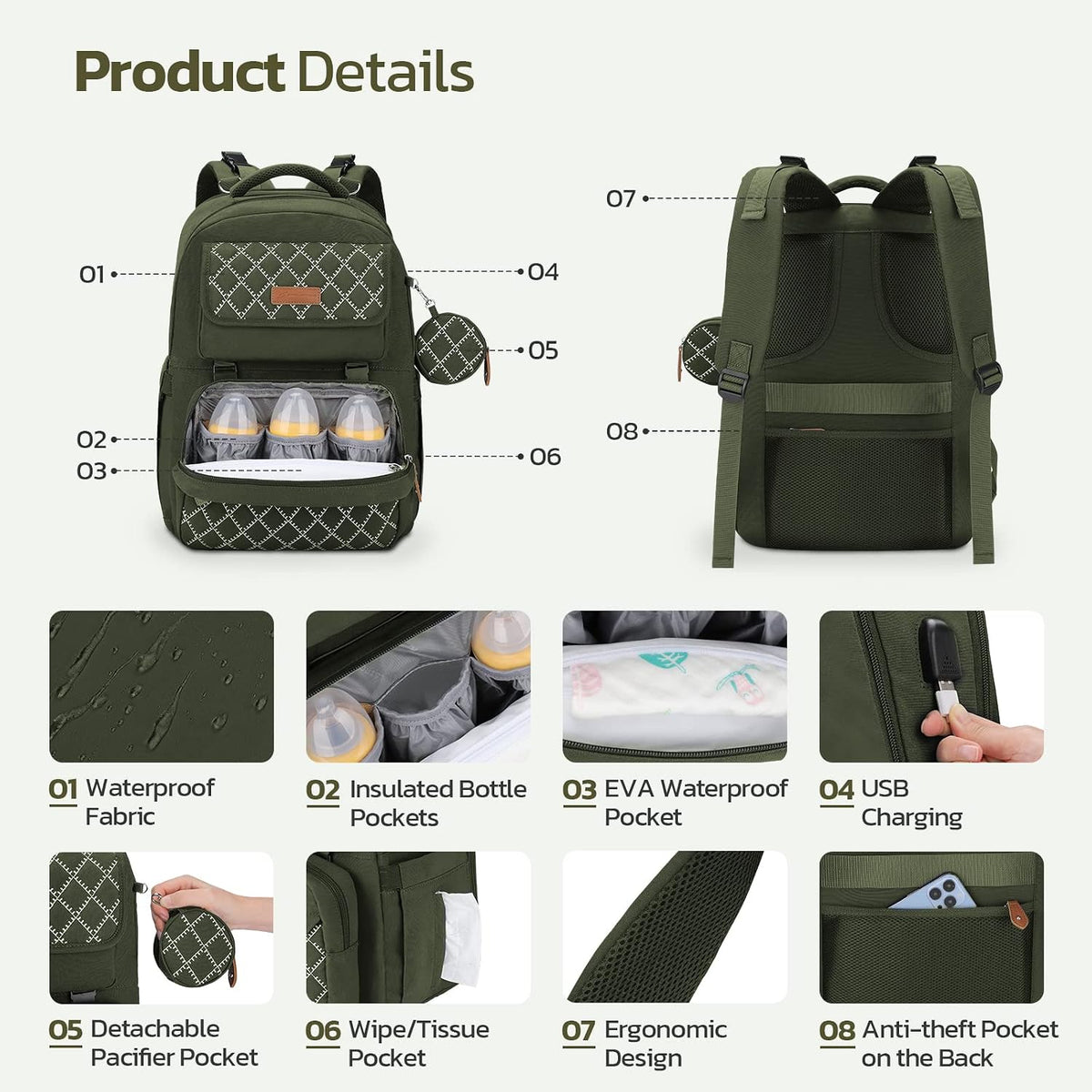 Large Diaper Bag,29L-45L Expandable Diaper Bag Backpack for 2 Kids/Twins Baby Stuff, with Removable Cross Body Bottle Bag for Mom/Dad, Stylish Baby Bag Gift for Boys/Girl-Pink