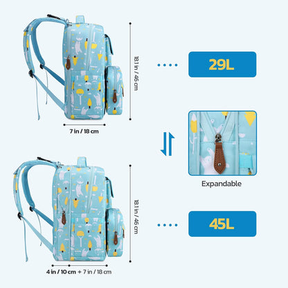 Large Diaper Bag,29L-45L Expandable Diaper Bag Backpack for 2 Kids/Twins Baby Stuff, with Removable Cross Body Bottle Bag for Mom/Dad, Stylish Baby Bag Gift for Boys/Girl-Pink