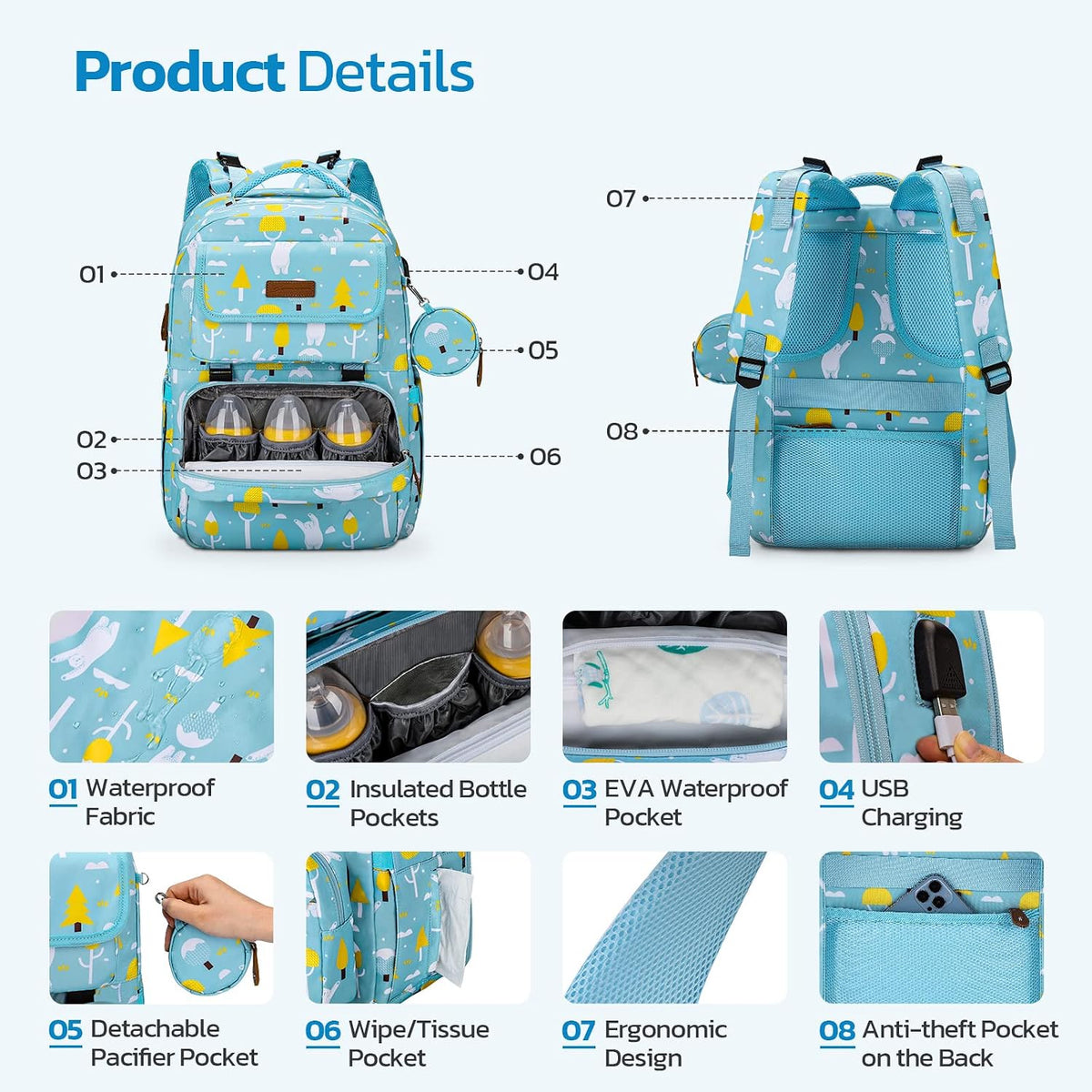 Large Diaper Bag,29L-45L Expandable Diaper Bag Backpack for 2 Kids/Twins Baby Stuff, with Removable Cross Body Bottle Bag for Mom/Dad, Stylish Baby Bag Gift for Boys/Girl-Pink