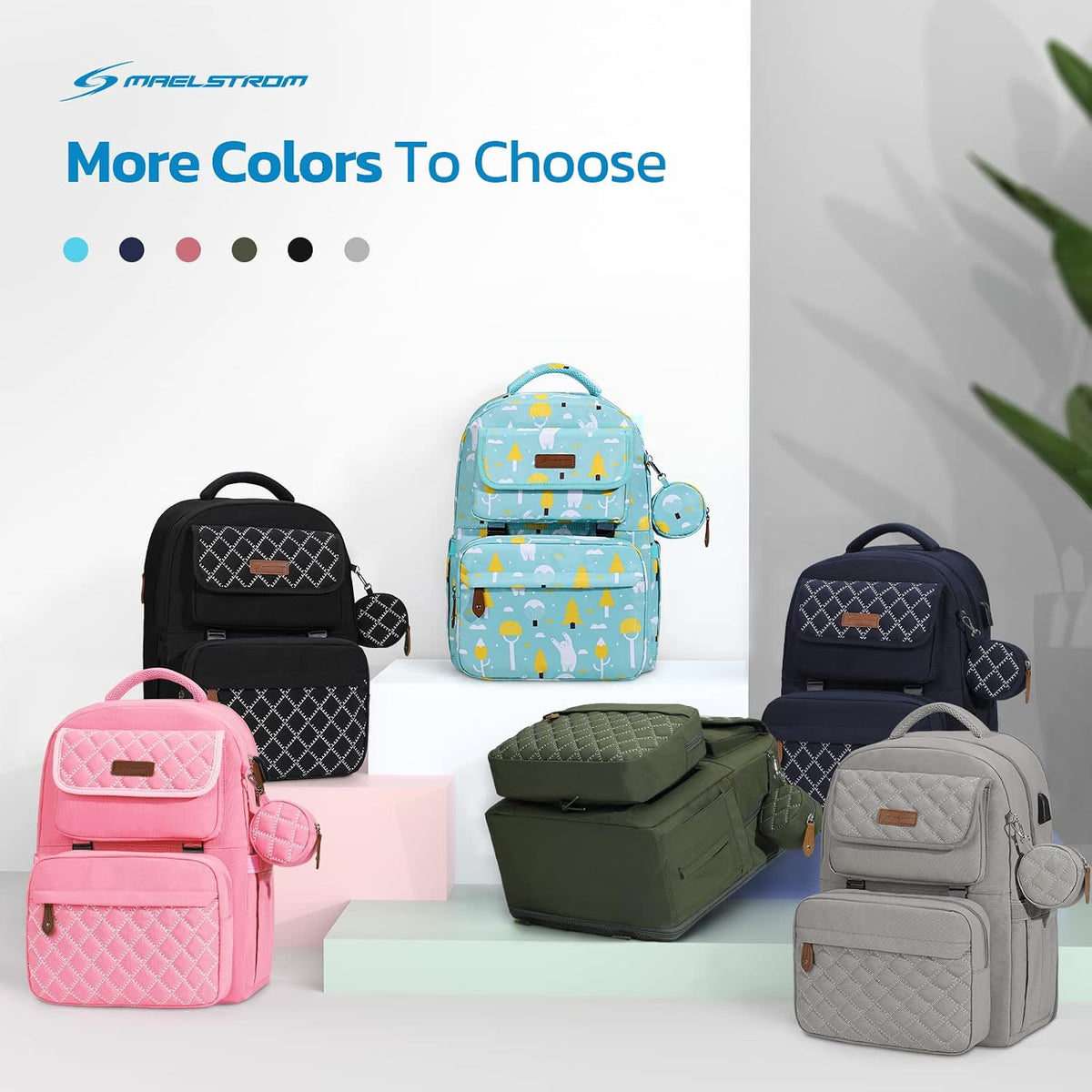 Large Diaper Bag,29L-45L Expandable Diaper Bag Backpack for 2 Kids/Twins Baby Stuff, with Removable Cross Body Bottle Bag for Mom/Dad, Stylish Baby Bag Gift for Boys/Girl-Pink