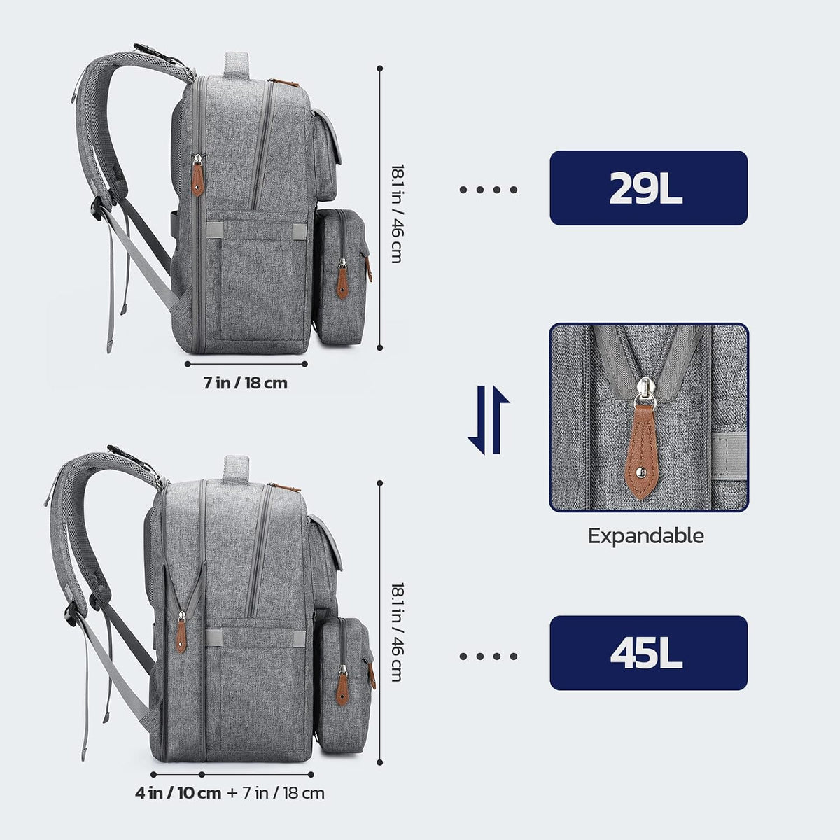 Large Diaper Bag,29L-45L Expandable Diaper Bag Backpack for 2 Kids/Twins Baby Stuff, with Removable Cross Body Bottle Bag for Mom/Dad, Stylish Baby Bag Gift for Boys/Girl-Pink
