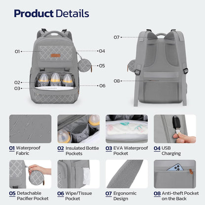 Large Diaper Bag,29L-45L Expandable Diaper Bag Backpack for 2 Kids/Twins Baby Stuff, with Removable Cross Body Bottle Bag for Mom/Dad, Stylish Baby Bag Gift for Boys/Girl-Pink