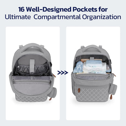 Large Diaper Bag,29L-45L Expandable Diaper Bag Backpack for 2 Kids/Twins Baby Stuff, with Removable Cross Body Bottle Bag for Mom/Dad, Stylish Baby Bag Gift for Boys/Girl-Pink