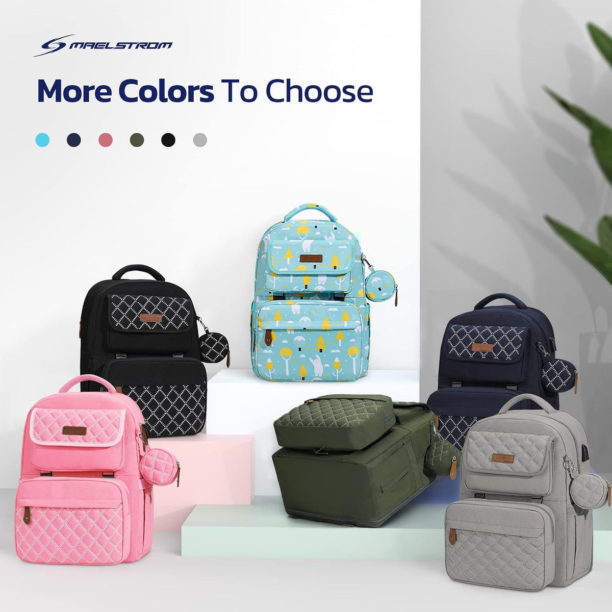 Large Diaper Bag,29L-45L Expandable Diaper Bag Backpack for 2 Kids/Twins Baby Stuff, with Removable Cross Body Bottle Bag for Mom/Dad, Stylish Baby Bag Gift for Boys/Girl-Pink