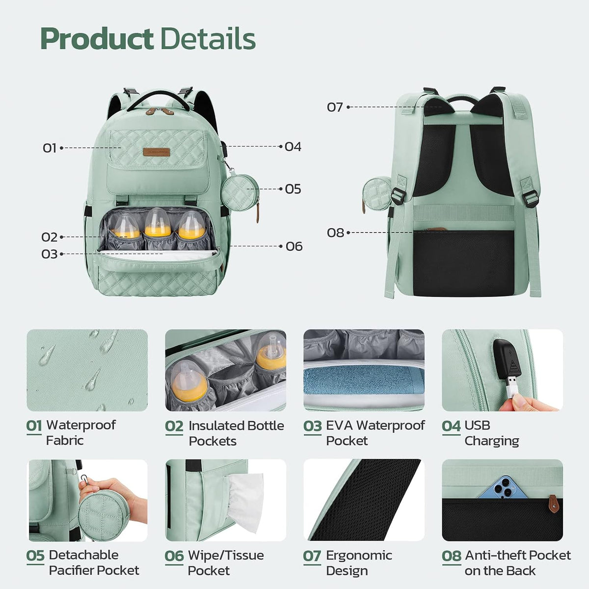 Large Diaper Bag,29L-45L Expandable Diaper Bag Backpack for 2 Kids/Twins Baby Stuff, with Removable Cross Body Bottle Bag for Mom/Dad, Stylish Baby Bag Gift for Boys/Girl-Pink
