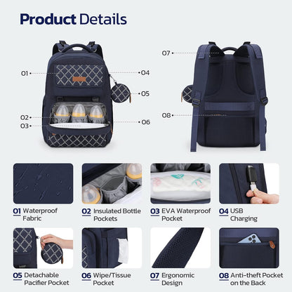 Large Diaper Bag,29L-45L Expandable Diaper Bag Backpack for 2 Kids/Twins Baby Stuff, with Removable Cross Body Bottle Bag for Mom/Dad, Stylish Baby Bag Gift for Boys/Girl-Pink