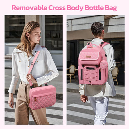 Large Diaper Bag,29L-45L Expandable Diaper Bag Backpack for 2 Kids/Twins Baby Stuff, with Removable Cross Body Bottle Bag for Mom/Dad, Stylish Baby Bag Gift for Boys/Girl-Pink