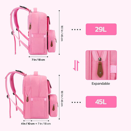 Large Diaper Bag,29L-45L Expandable Diaper Bag Backpack for 2 Kids/Twins Baby Stuff, with Removable Cross Body Bottle Bag for Mom/Dad, Stylish Baby Bag Gift for Boys/Girl-Pink