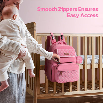 Large Diaper Bag,29L-45L Expandable Diaper Bag Backpack for 2 Kids/Twins Baby Stuff, with Removable Cross Body Bottle Bag for Mom/Dad, Stylish Baby Bag Gift for Boys/Girl-Pink