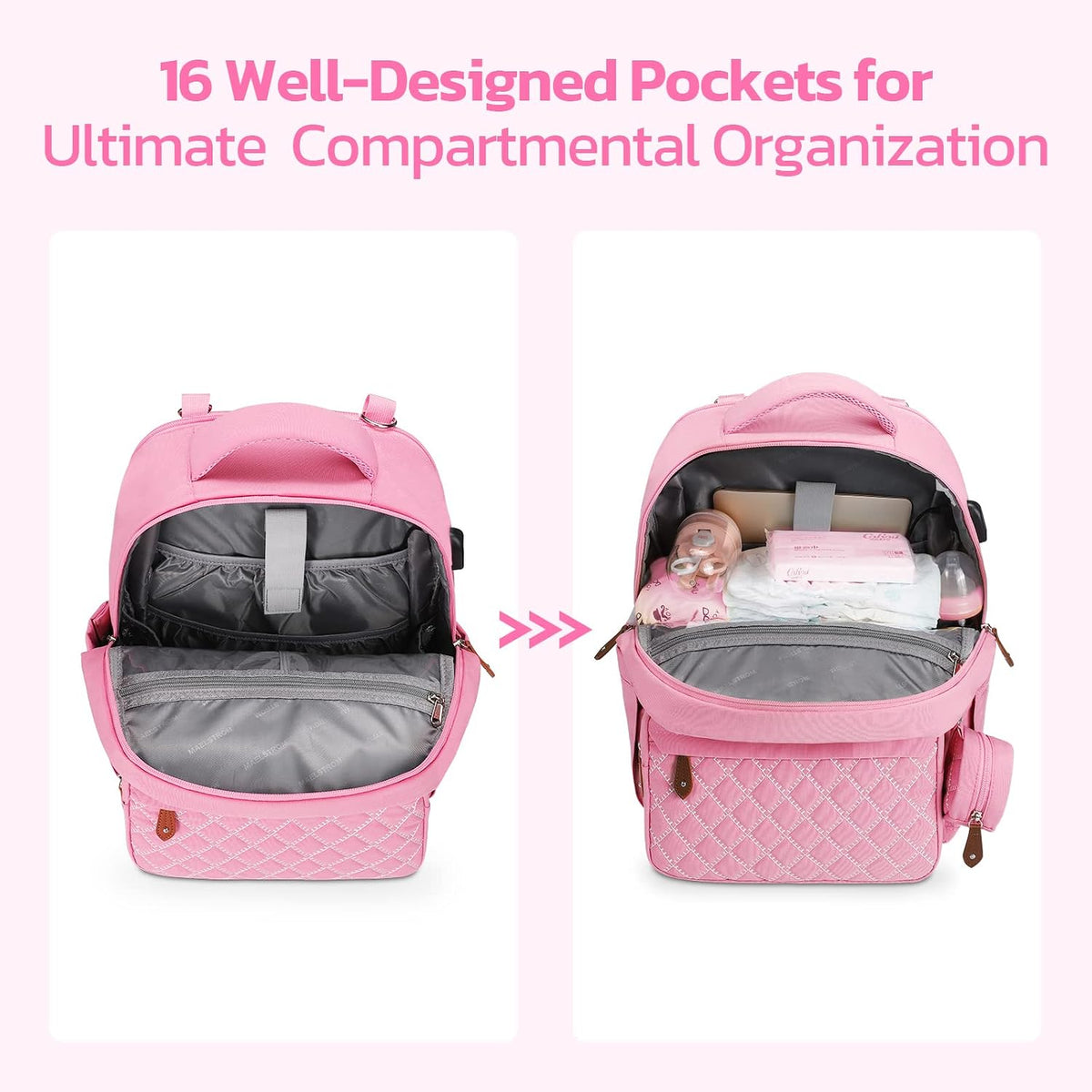Large Diaper Bag,29L-45L Expandable Diaper Bag Backpack for 2 Kids/Twins Baby Stuff, with Removable Cross Body Bottle Bag for Mom/Dad, Stylish Baby Bag Gift for Boys/Girl-Pink