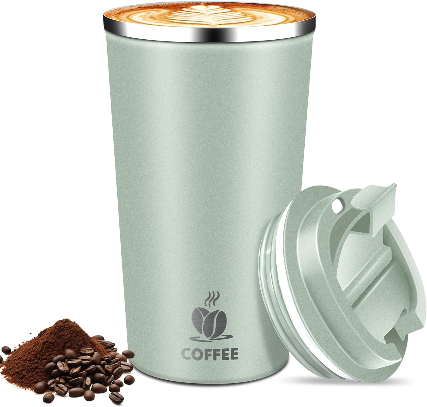 17oz Insulated Travel Coffee Mug with Flip Lid ¨C Leakproof Stainless Steel Insulated Coffee Tumblers, Reusable Coffee Cup for Hot & Cold Drinks, Perfect for Camping & On-the-Go
