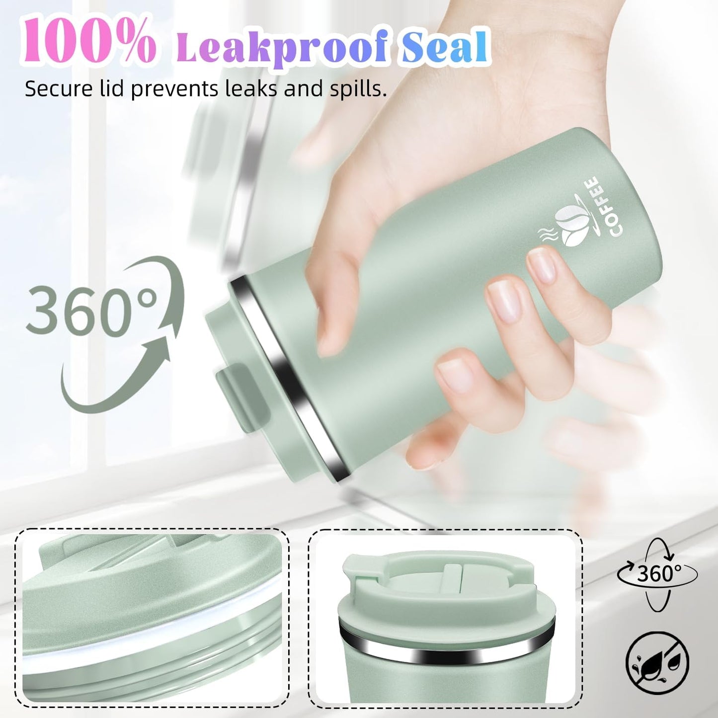 17oz Insulated Travel Coffee Mug with Flip Lid ¨C Leakproof Stainless Steel Insulated Coffee Tumblers, Reusable Coffee Cup for Hot & Cold Drinks, Perfect for Camping & On-the-Go