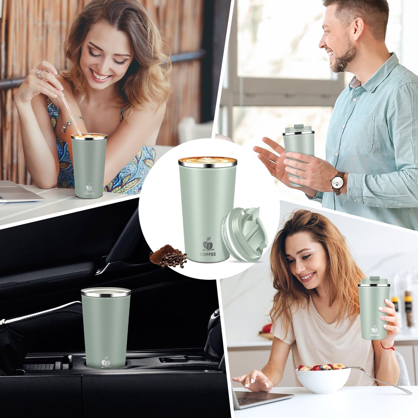 17oz Insulated Travel Coffee Mug with Flip Lid ¨C Leakproof Stainless Steel Insulated Coffee Tumblers, Reusable Coffee Cup for Hot & Cold Drinks, Perfect for Camping & On-the-Go