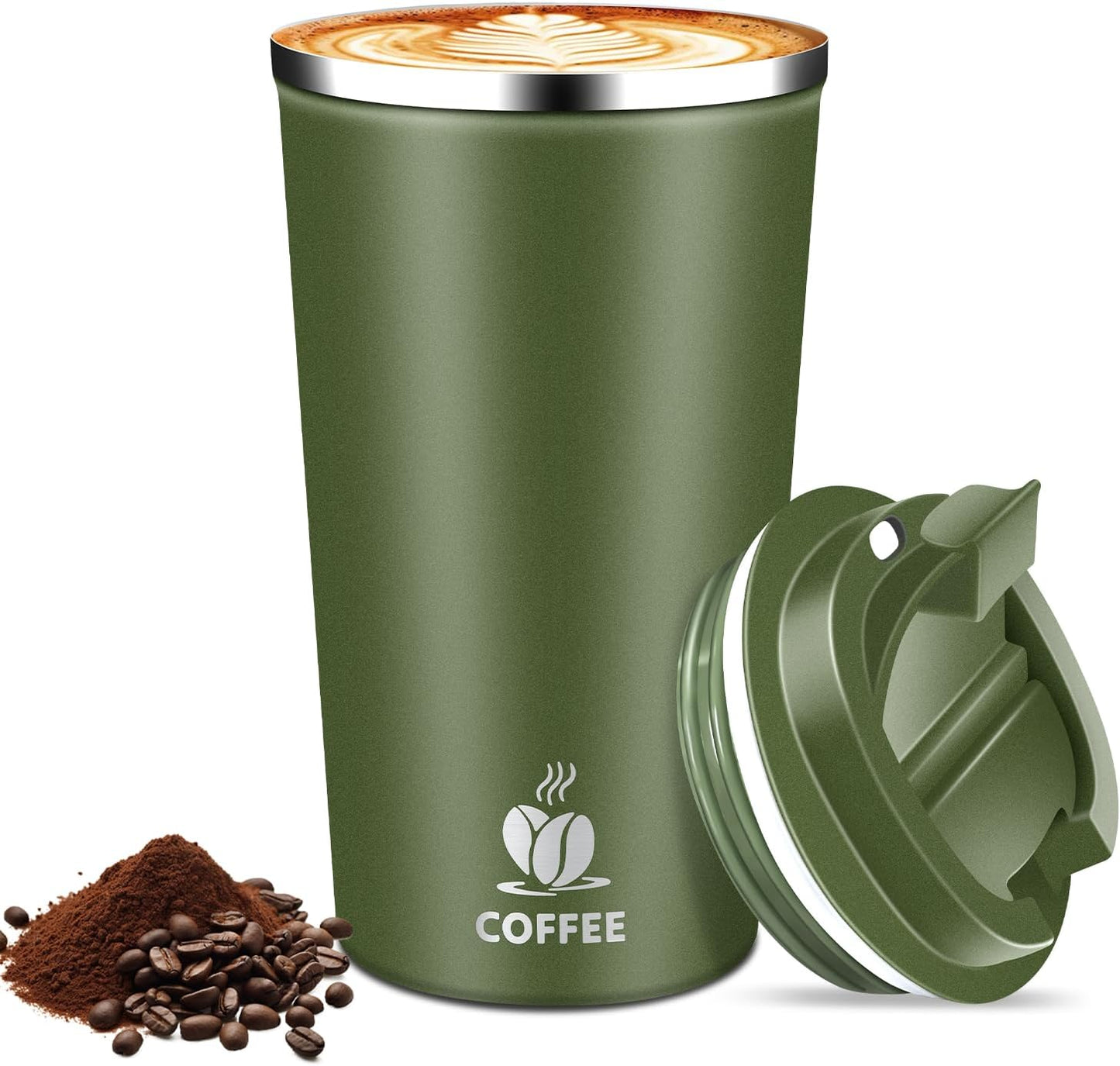 17oz Insulated Travel Coffee Mug with Flip Lid ¨C Leakproof Stainless Steel Insulated Coffee Tumblers, Reusable Coffee Cup for Hot & Cold Drinks, Perfect for Camping & On-the-Go