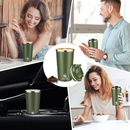 17oz Insulated Travel Coffee Mug with Flip Lid ¨C Leakproof Stainless Steel Insulated Coffee Tumblers, Reusable Coffee Cup for Hot & Cold Drinks, Perfect for Camping & On-the-Go
